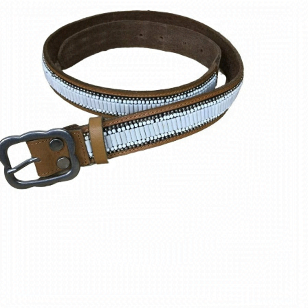 Lucky Brand Brown Leather Beaded Belt Size 39"